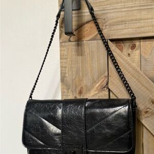 True Religion Black Quilted Chain Shoulder Rock Star Statement Purse